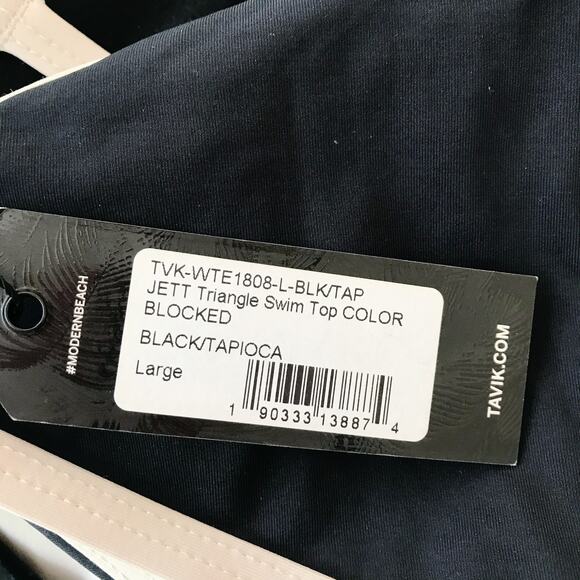 New Tavik Jett Colorblock Triangle Bikini Top Black and Cream Women's Size L - Picture 10 of 11